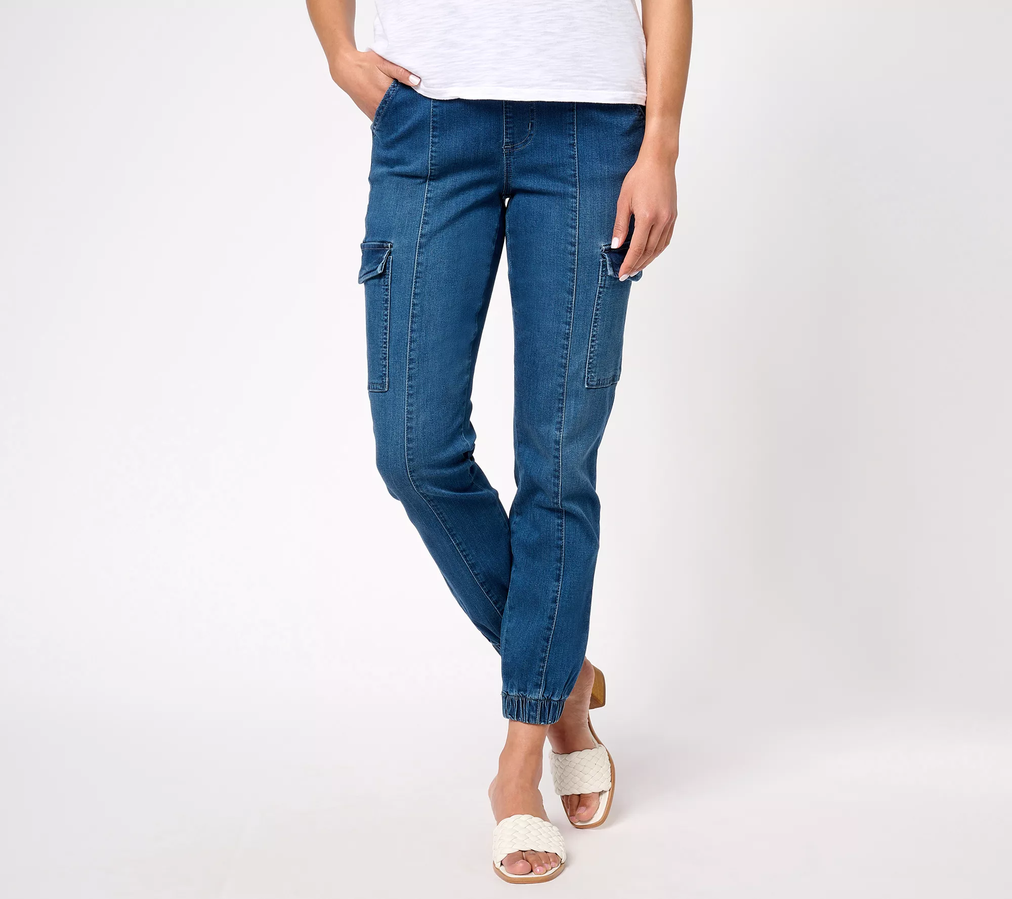 "As Is" Belle by Kim Gravel Pet TripleLuxe Denim Cargo Ankle Joggers