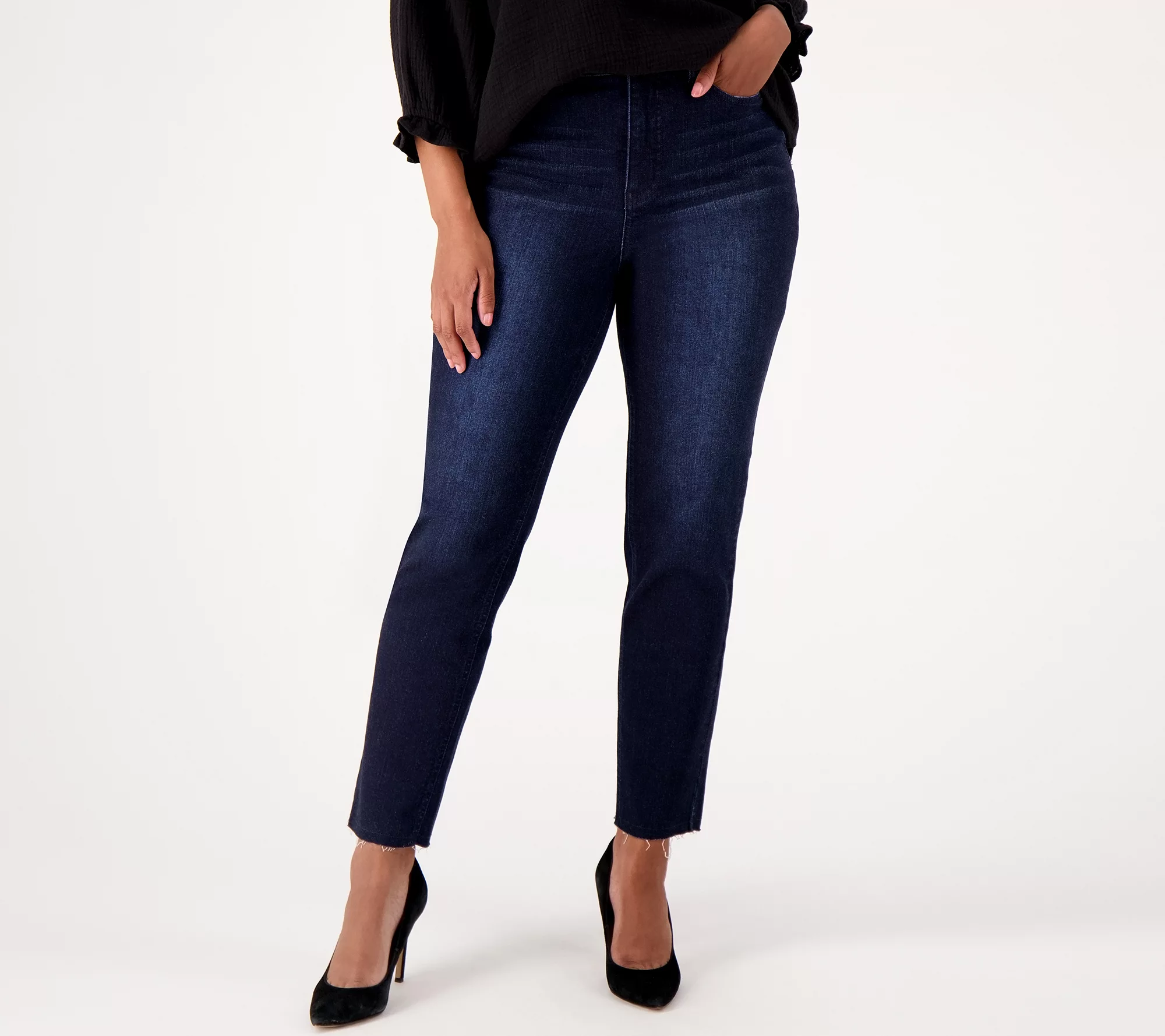 "As Is" Girl With Curves Raw Hem Regular Girlfriend Jeans