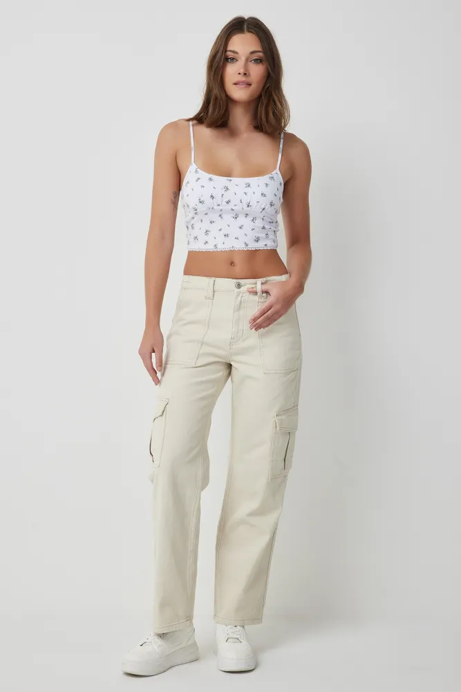 Ardene Ardene High Rise 90's Cargo Jeans in Beige | Size | 100% Cotton