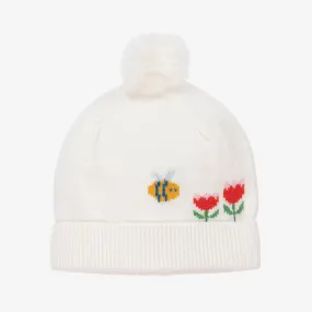 Baby Girls Ivory Pom-Pom Hat