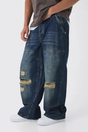 Baggy Rigid Dirty Wash Ripped Carpenter Denim Jeans