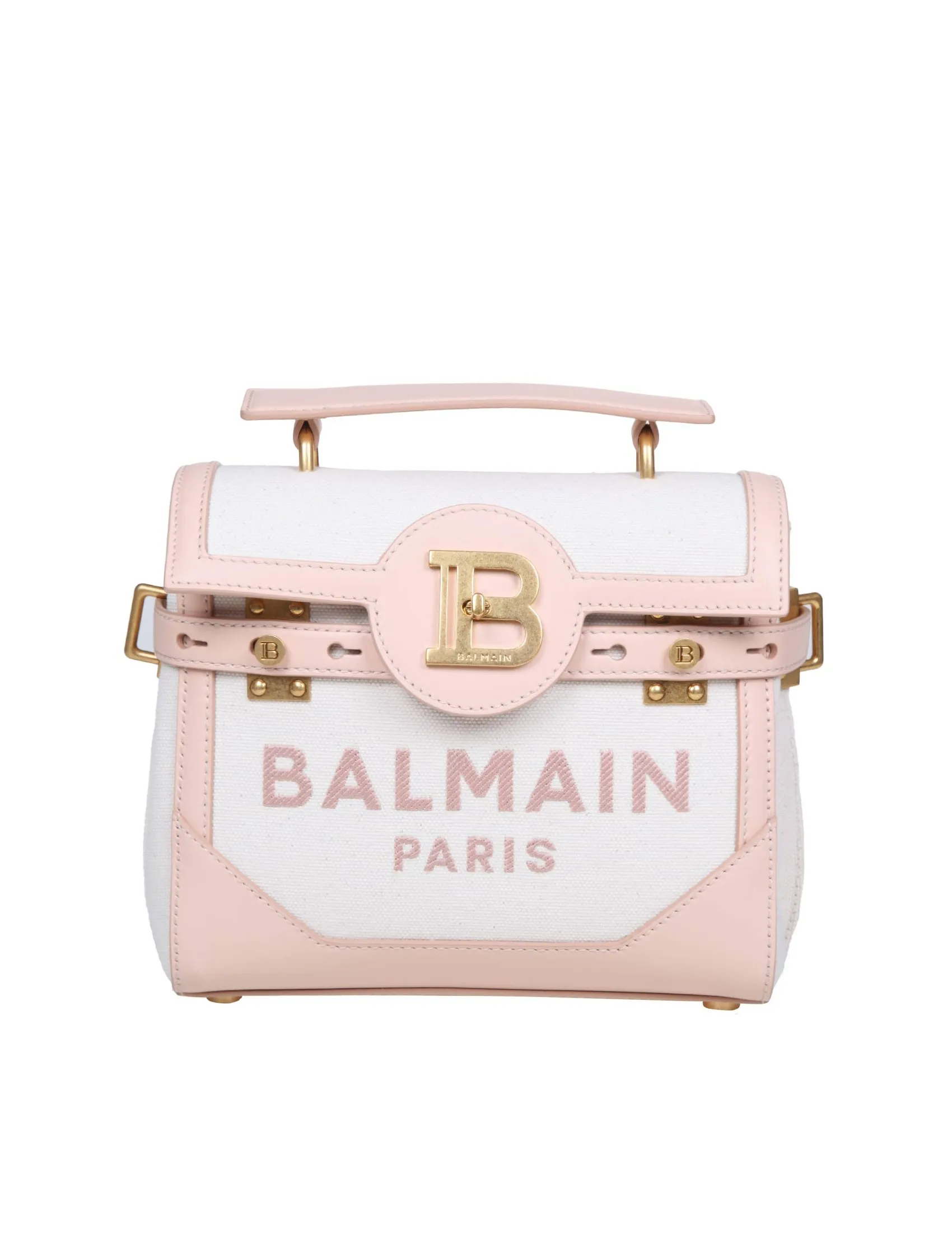 BALMAIN B-BUZZ 23 BAG IN CANVAS AND LEATHER