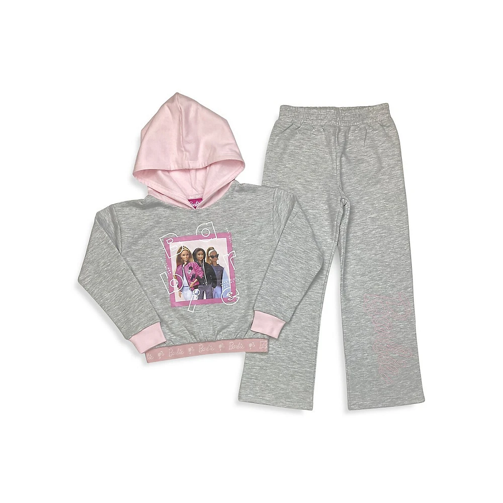 Barbie Girl's 2-Piece Screen Print Hoodie & Joggers Set