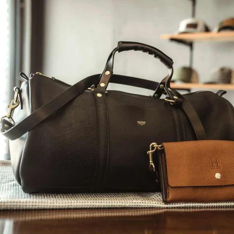 Black Montana Horween Leather Duffle Bag by Hooks Crafted Leather Co