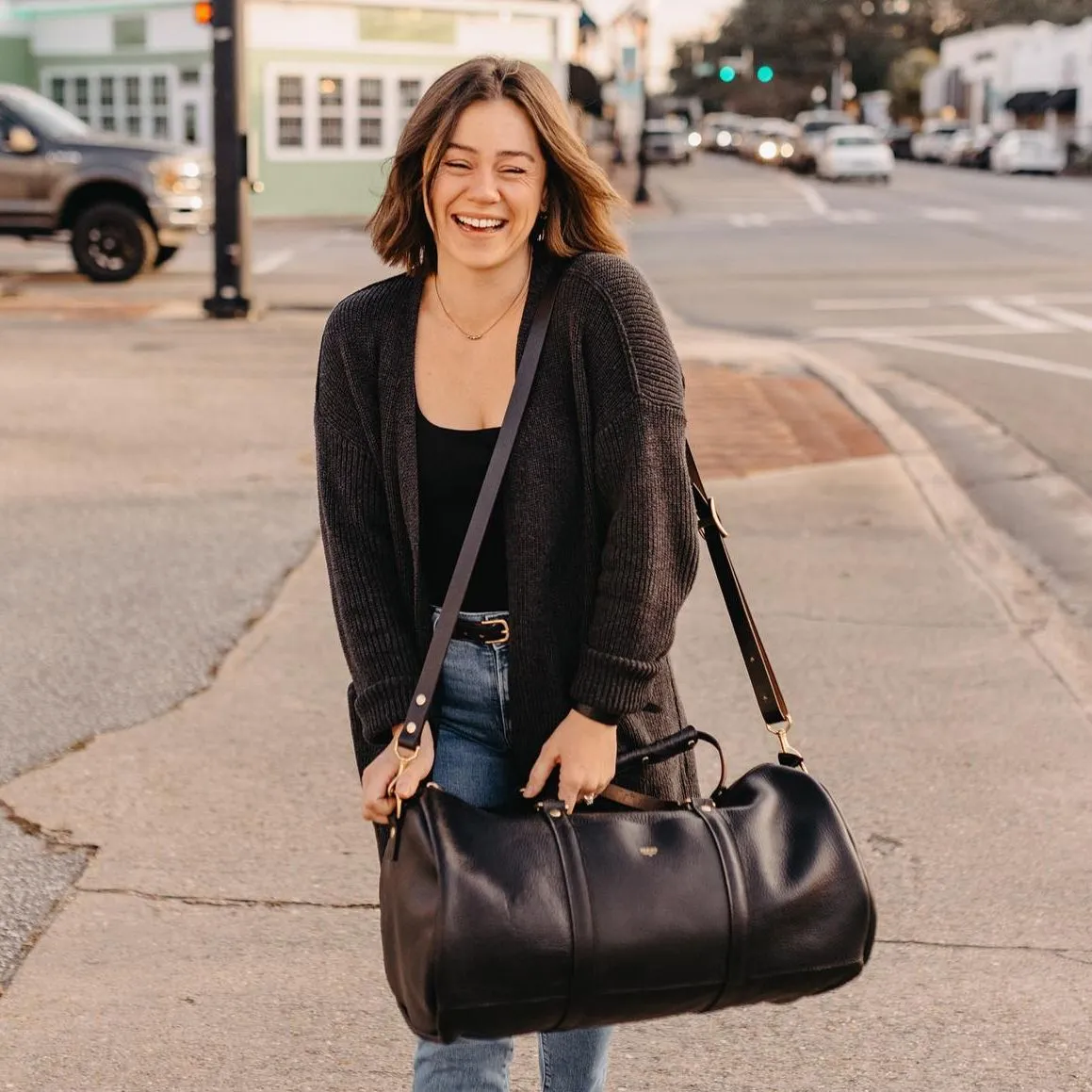 Black Montana Horween Leather Duffle Bag by Hooks Crafted Leather Co