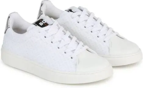 BOSS Kidswear monogram-jacquard panelled sneakers White