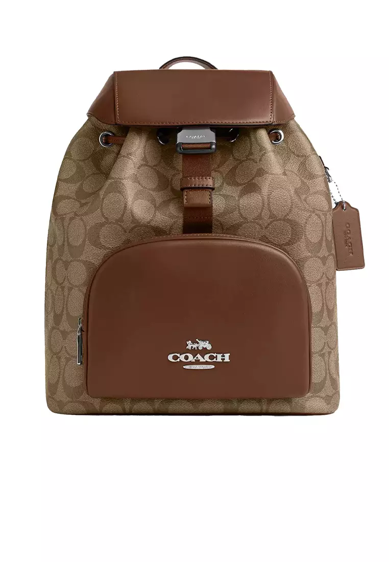 Coach COACH Pace Large Backpack In Signature Canvas Khaki Saddle CT810