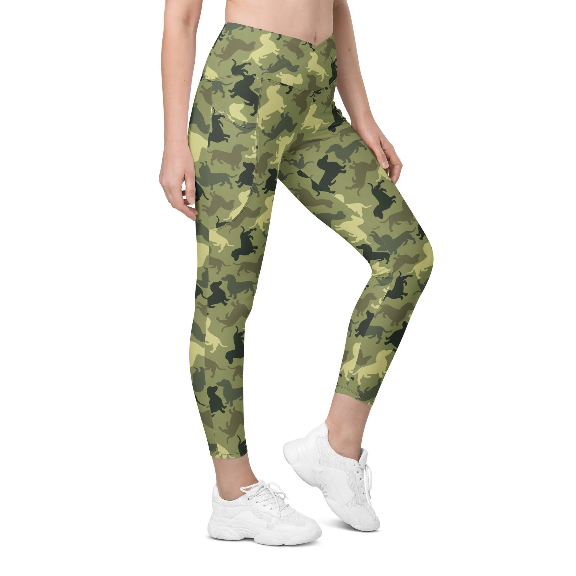 Dachshund Camo Crossover Leggings With Pockets