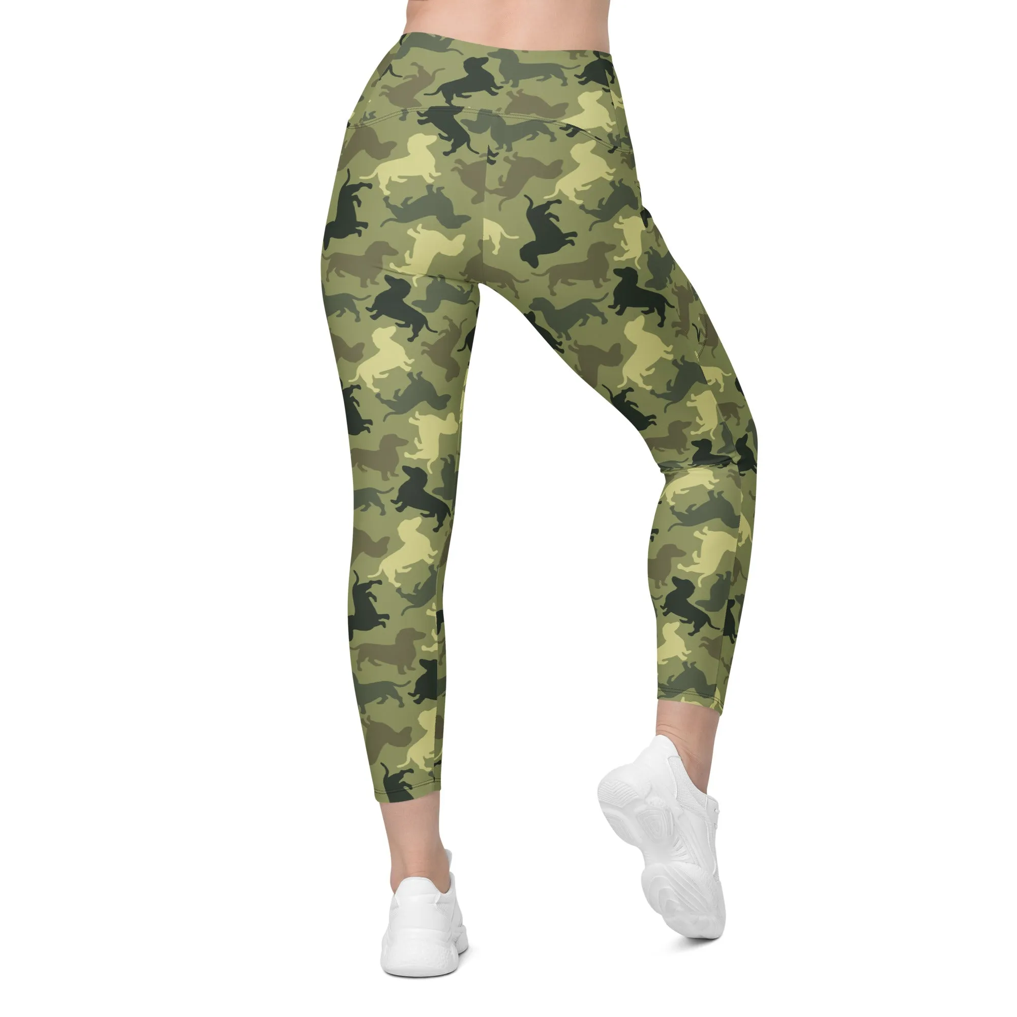 Dachshund Camo Crossover Leggings With Pockets