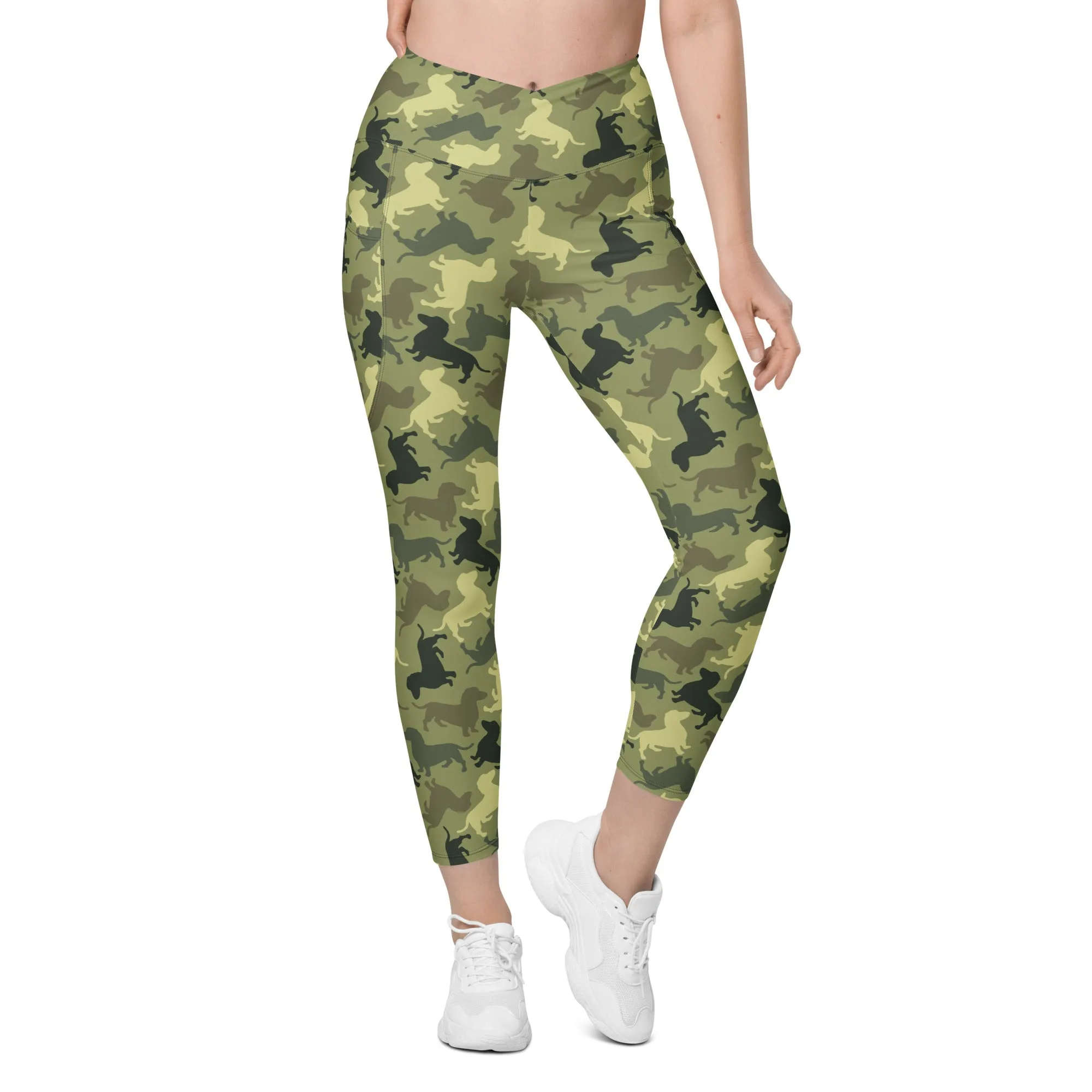 Dachshund Camo Crossover Leggings With Pockets