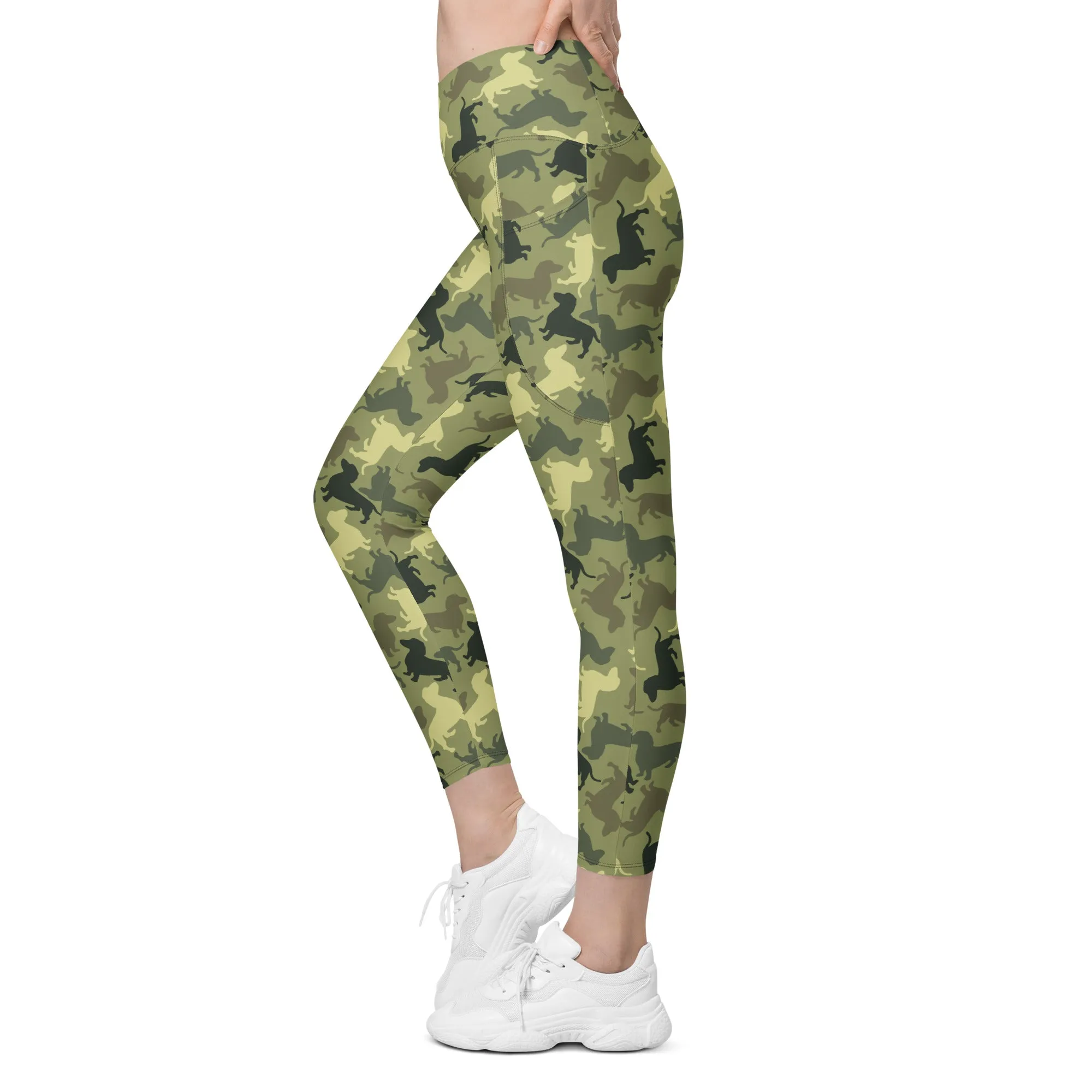 Dachshund Camo Crossover Leggings With Pockets