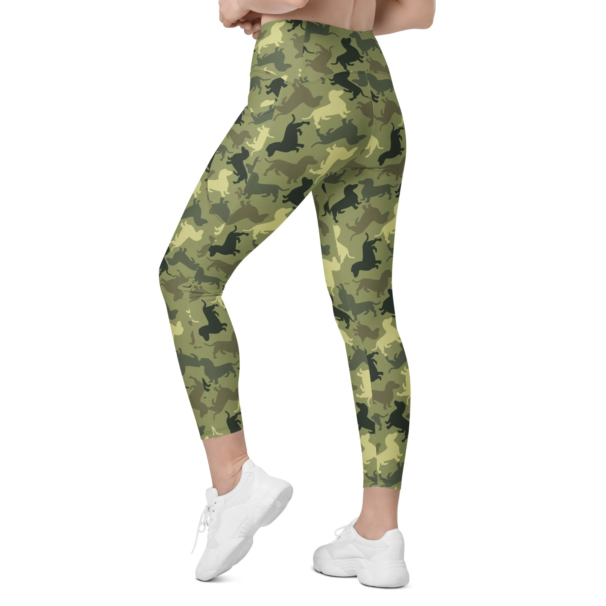 Dachshund Camo Crossover Leggings With Pockets