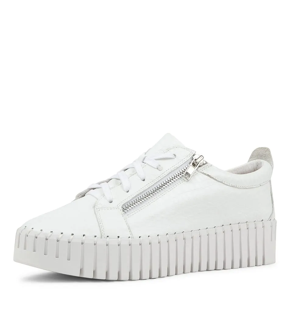 DJANGO & JULIETTE Bump White Croco Leather Sneakers Ws