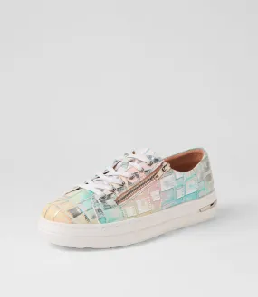 DJANGO & JULIETTE Wovi Pink Croc Print White Leather Sneakers