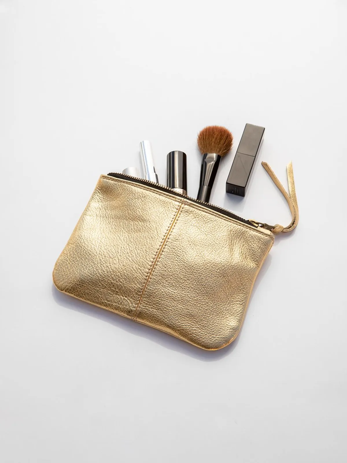 Elodie Leather Makeup Bag - Gold