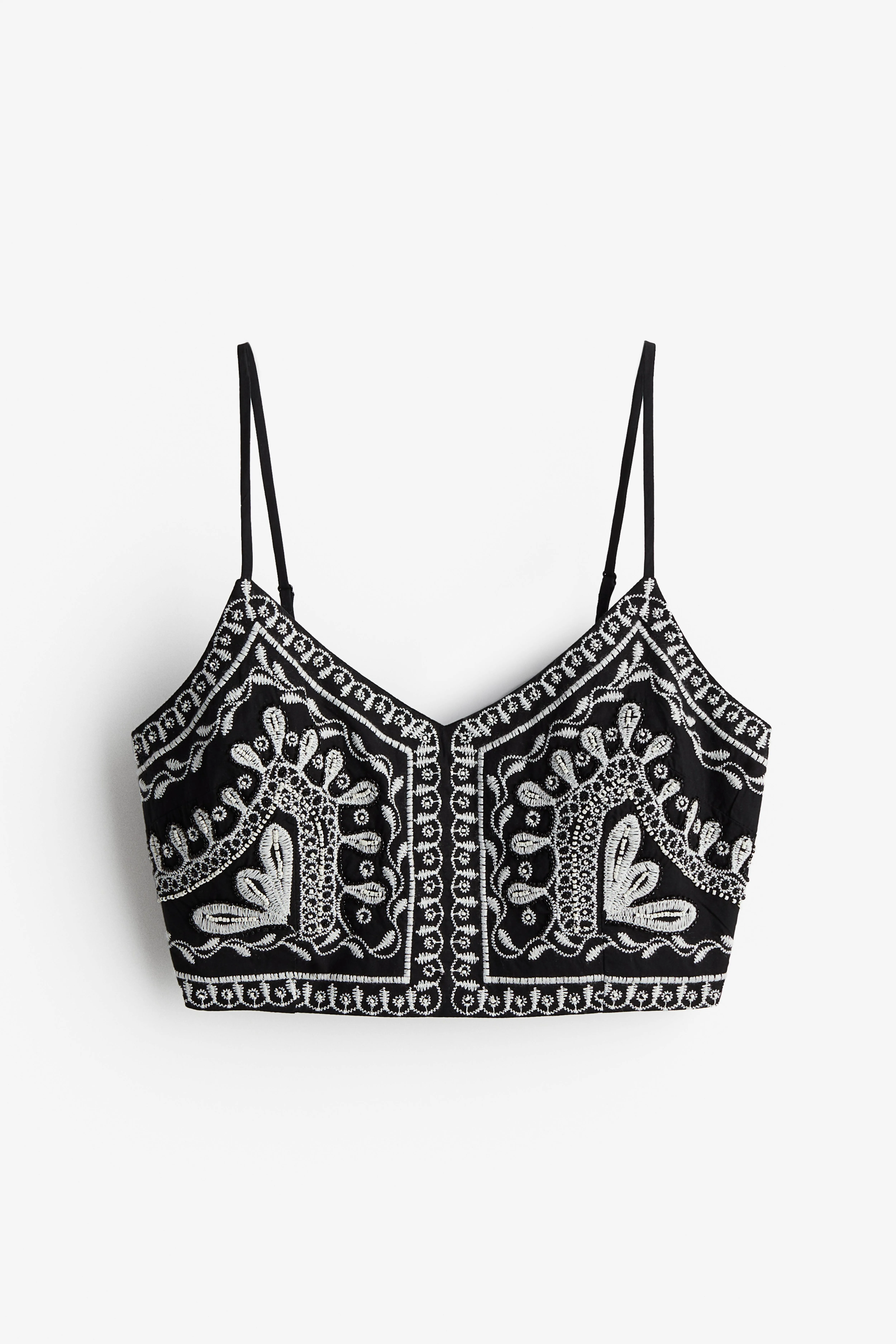 Embellished cropped top - V-neck - Sleeveless - Black - Ladies | H&M GB