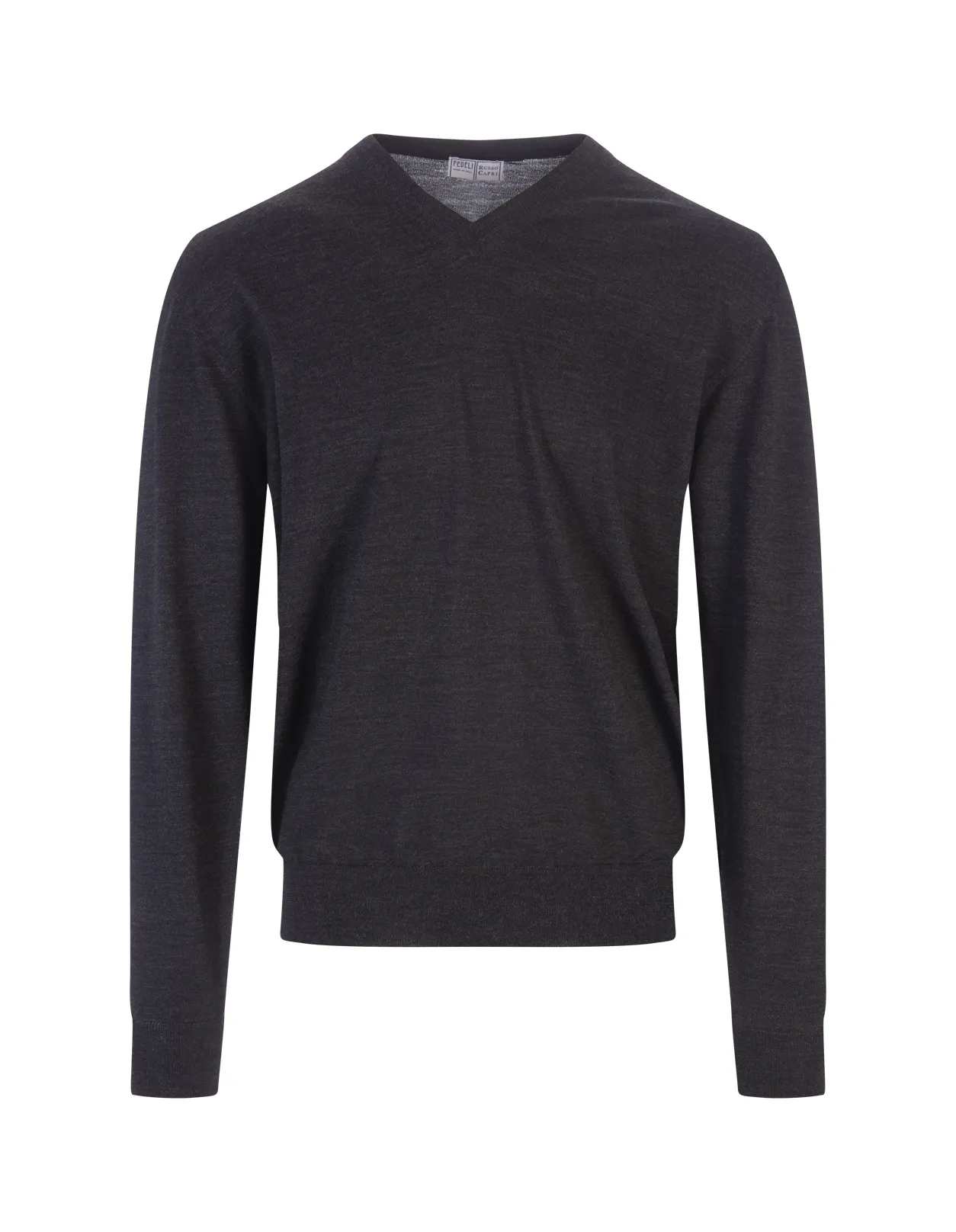 FEDELI Anthracite Wool V-Neck Pullover