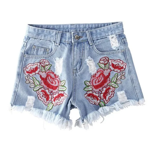 Feitong Denim Shorts Women Applique Hole Shorts Sexy Jeans High Waist Ladies Summer Shorts combinaison short femme#08 SM6