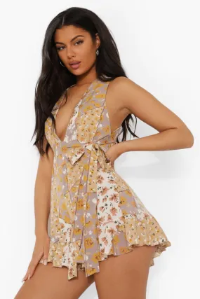 Floral Tie Detail Backless Romper