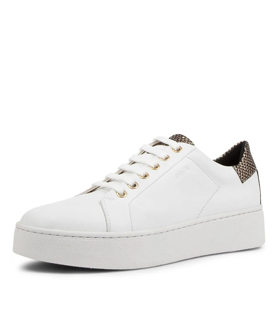 GEOX D Skyely White Light Gold Leather Sneakers