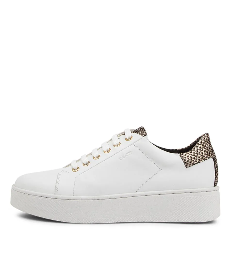 GEOX D Skyely White Light Gold Leather Sneakers