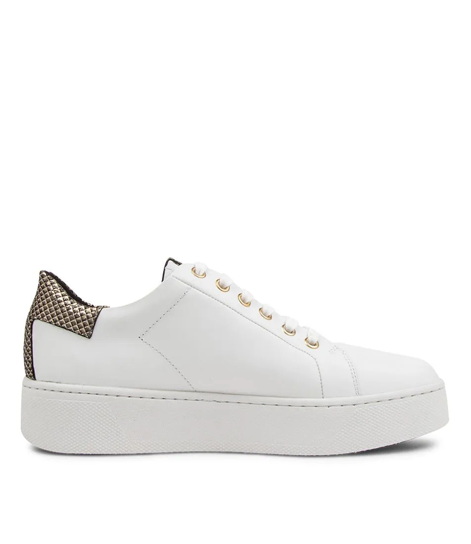 GEOX D Skyely White Light Gold Leather Sneakers