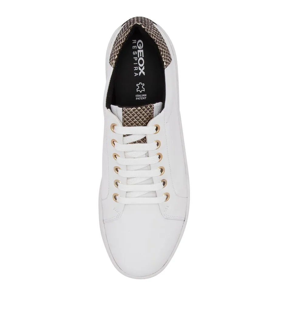 GEOX D Skyely White Light Gold Leather Sneakers