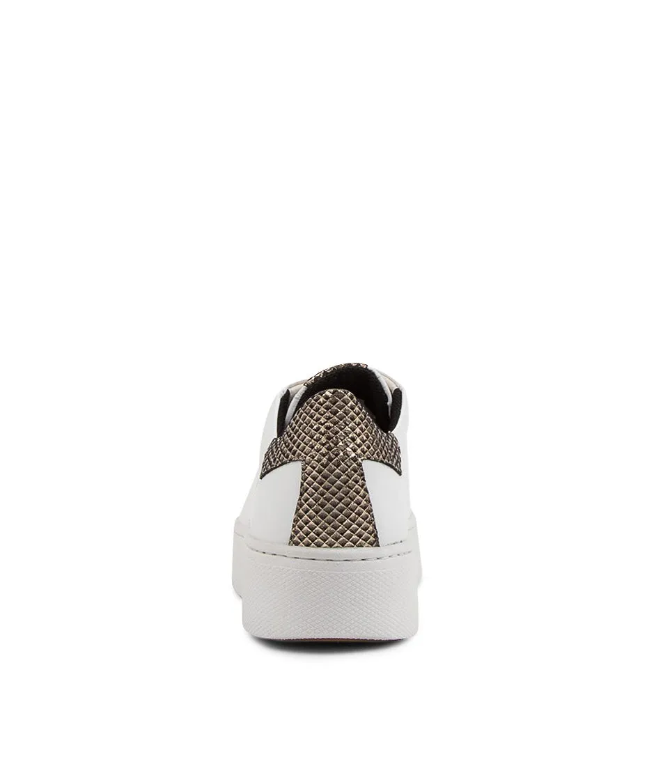 GEOX D Skyely White Light Gold Leather Sneakers