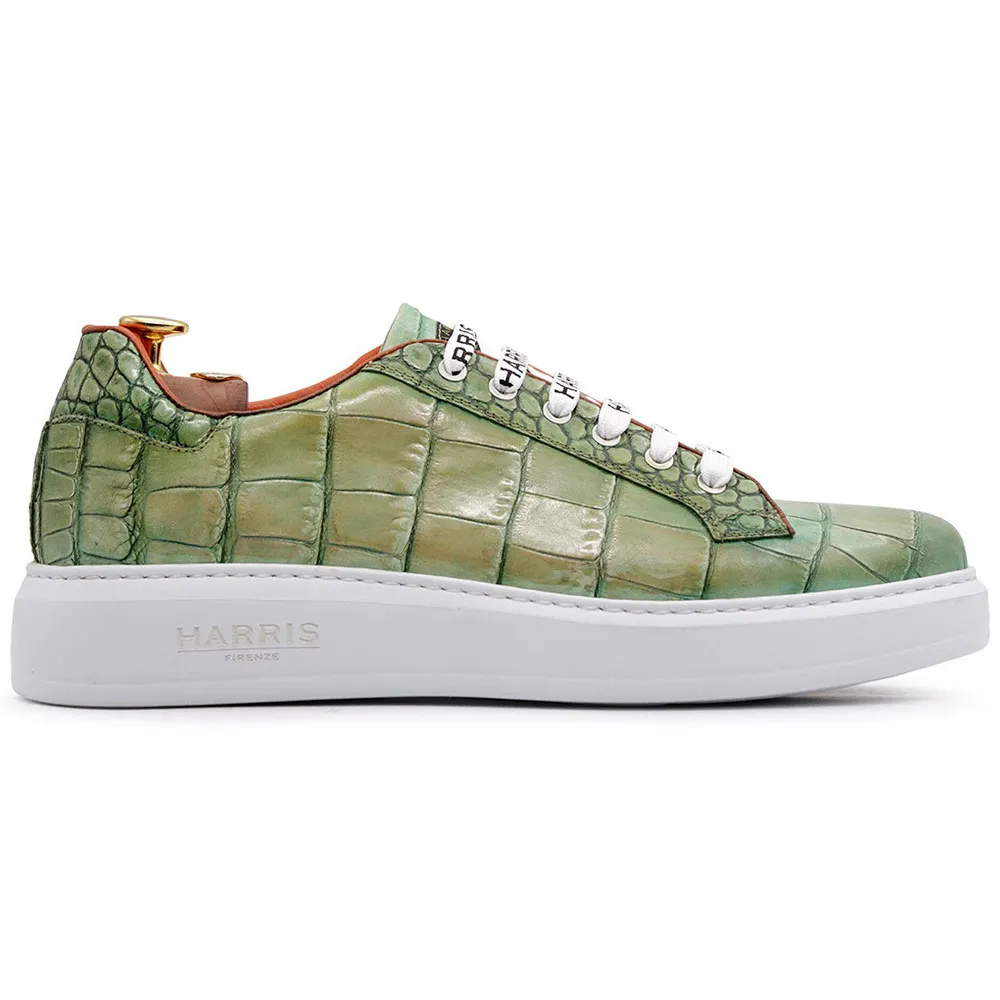 Harris Firenze 1913 Crocodile Print Leather Sneakers Green