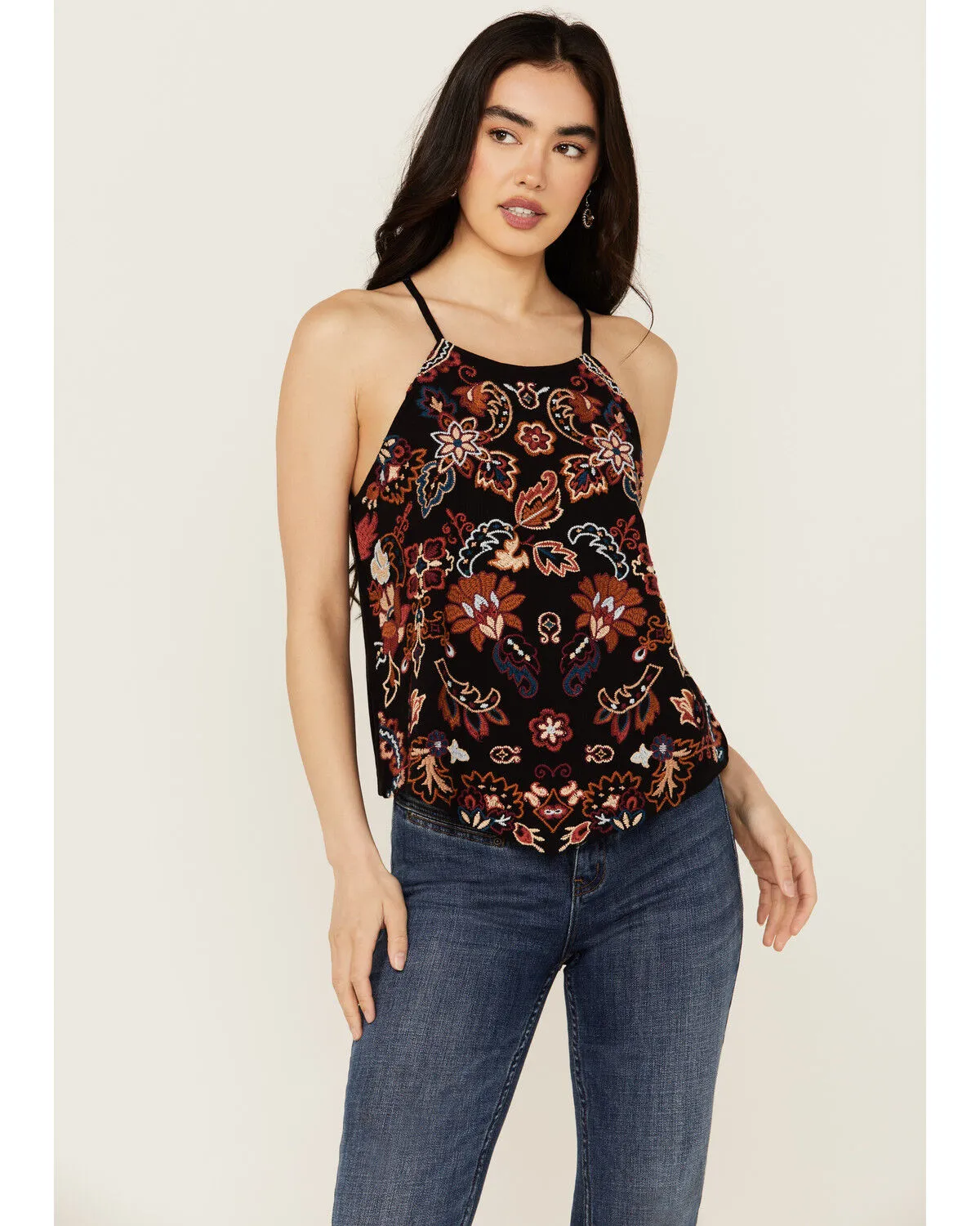 Idyllwind Women's Scrolling Floral Haze Embroidered Sleeveless Top