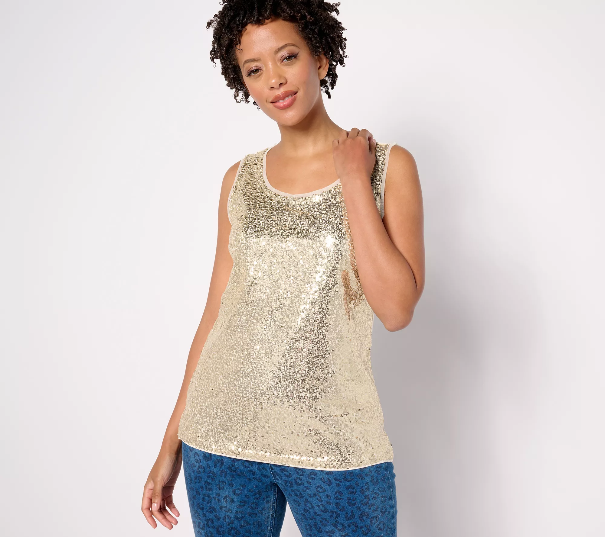 Isaac Mizrahi Live! Choice of Print or Solid Sequin Sleeveless Top