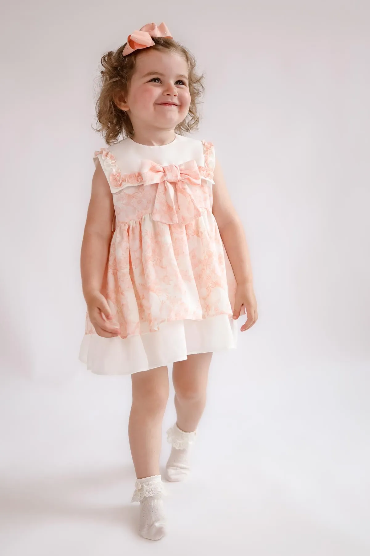 Ivory & Peach Chiffon Girls Romper (6M - 3Y)