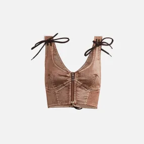 Jean Paul Gaultier x KNWLS Laced Cropped Top Sleeveless with Topstitching - Brown