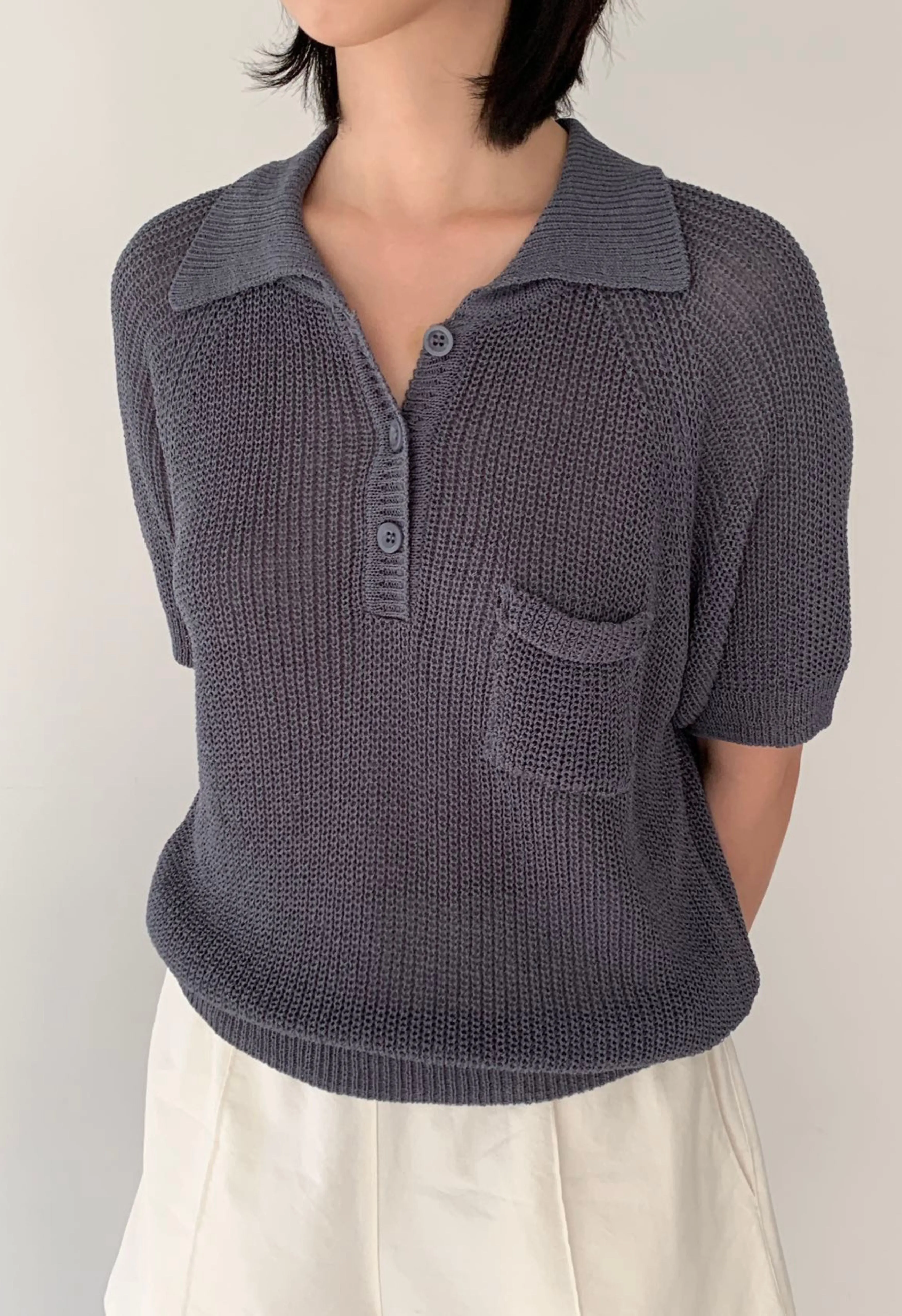 Khatie Knit Polo In Grey