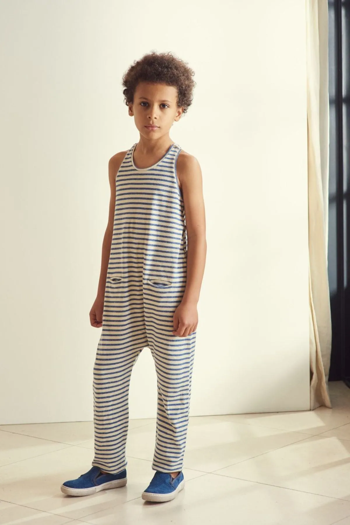 Kids Caramel Swordfish Romper - Blue/Ivory Stripe