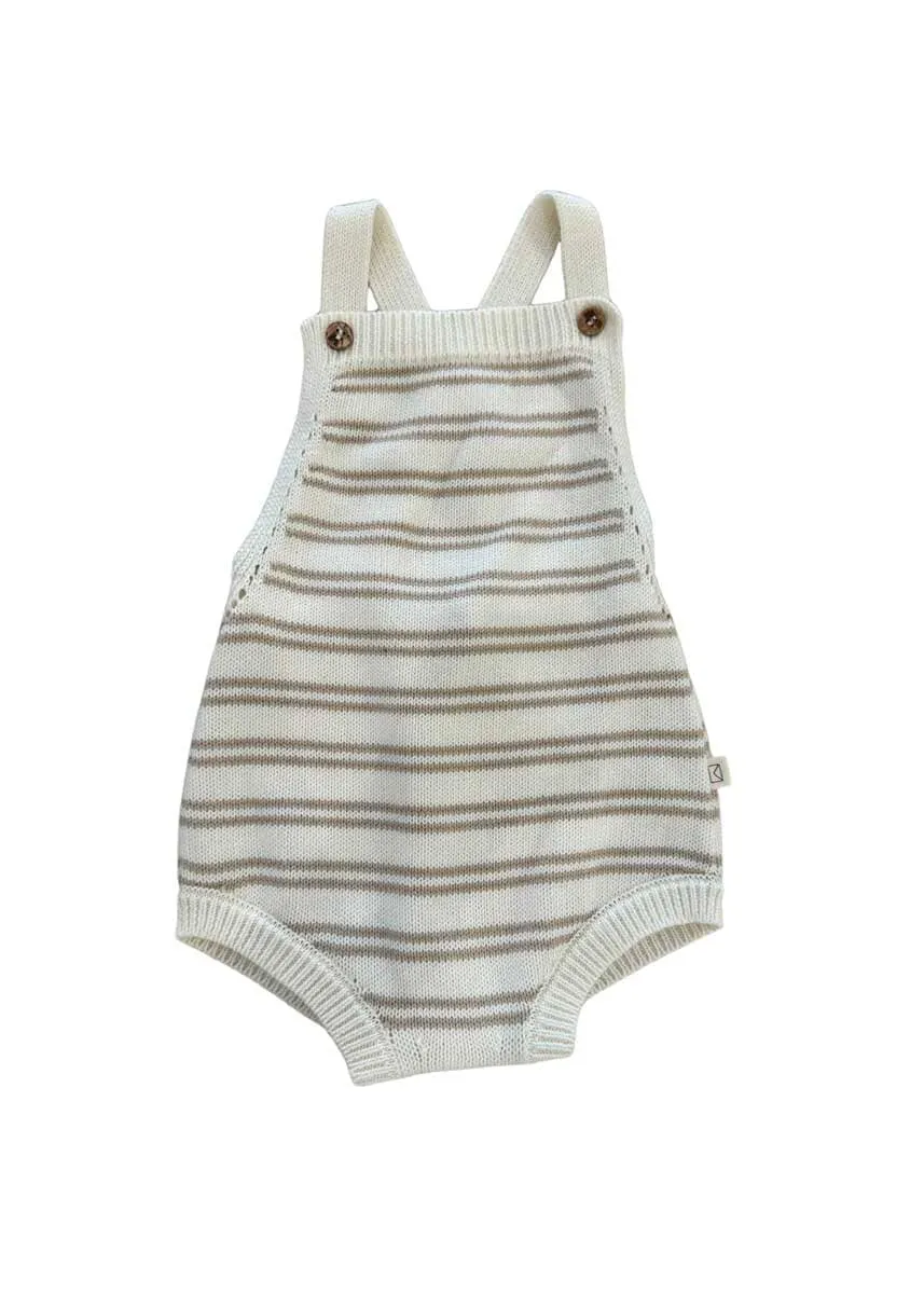 Knit Bubble Romper - Oatmilk & Mushroom Stripe