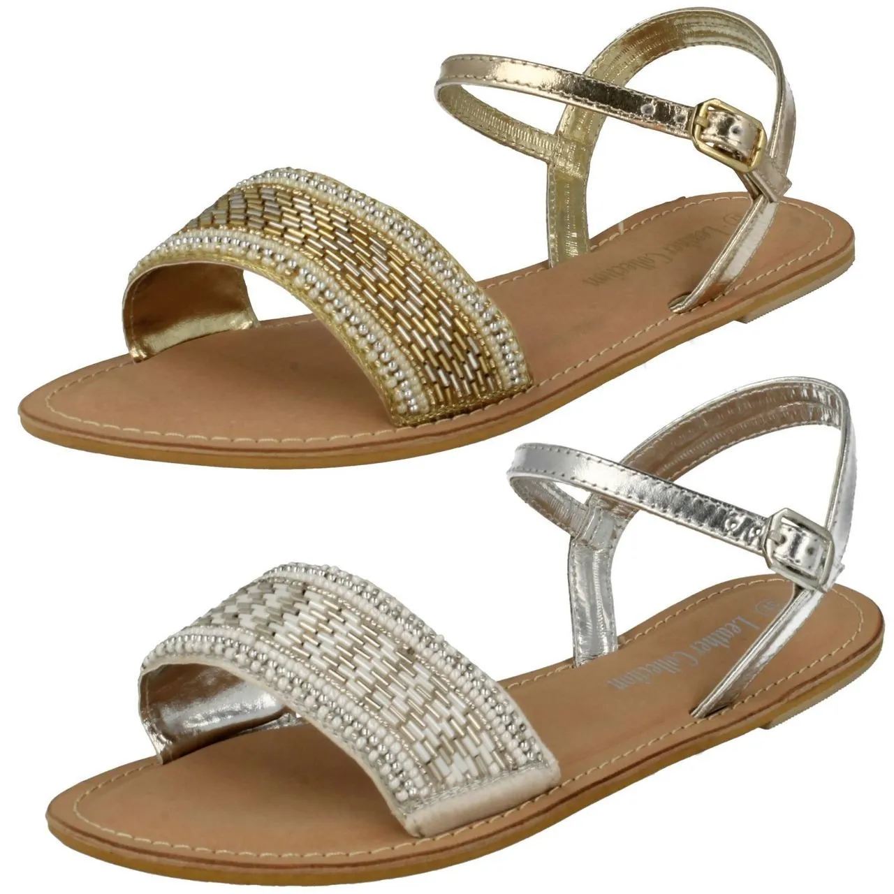 Ladies Spot On Leather Collection Beaded Sandals