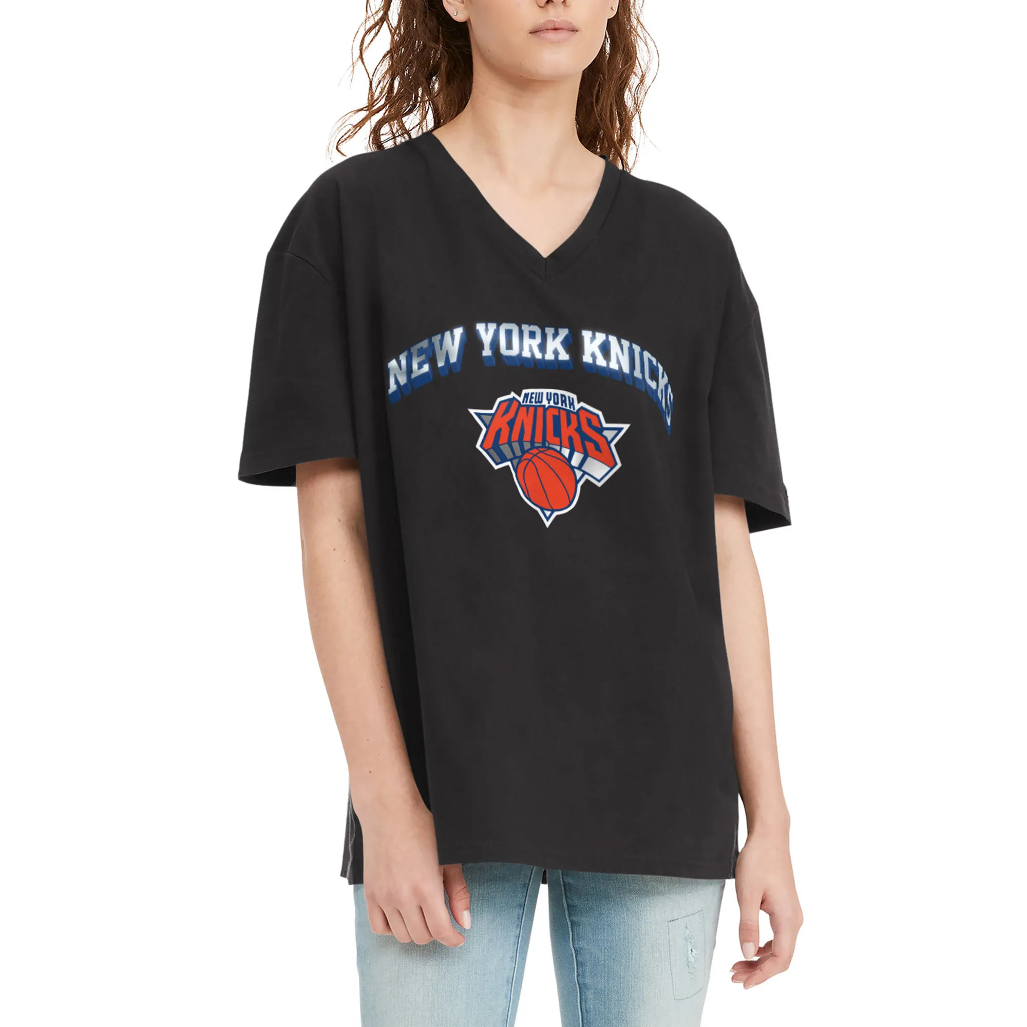 Lids Women's Tommy Jeans Black New York Knicks Ashley V-Neck T-Shirt