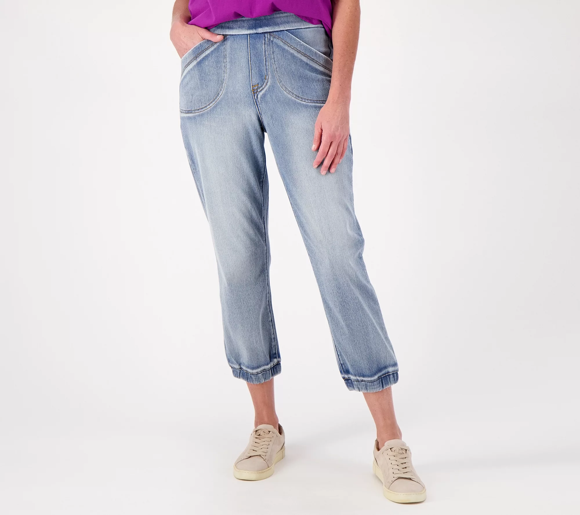 LOGO by Lori Goldstein Petite Knit Denim Pull On Joggers