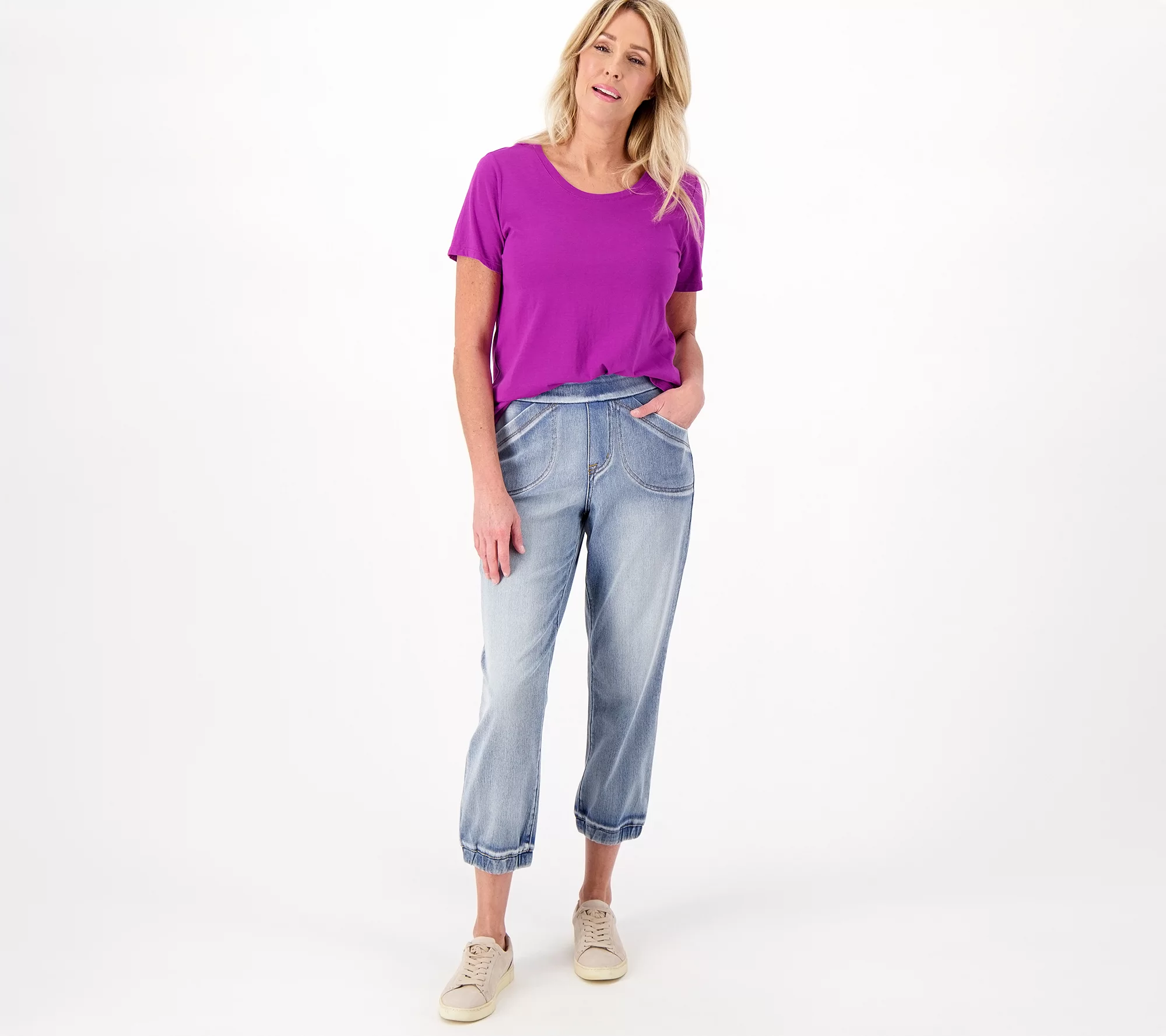 LOGO by Lori Goldstein Petite Knit Denim Pull On Joggers