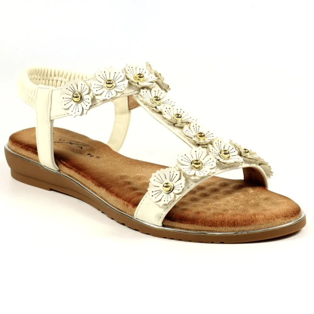 Lunar Bronwyn White Floral T-Bar Sandals