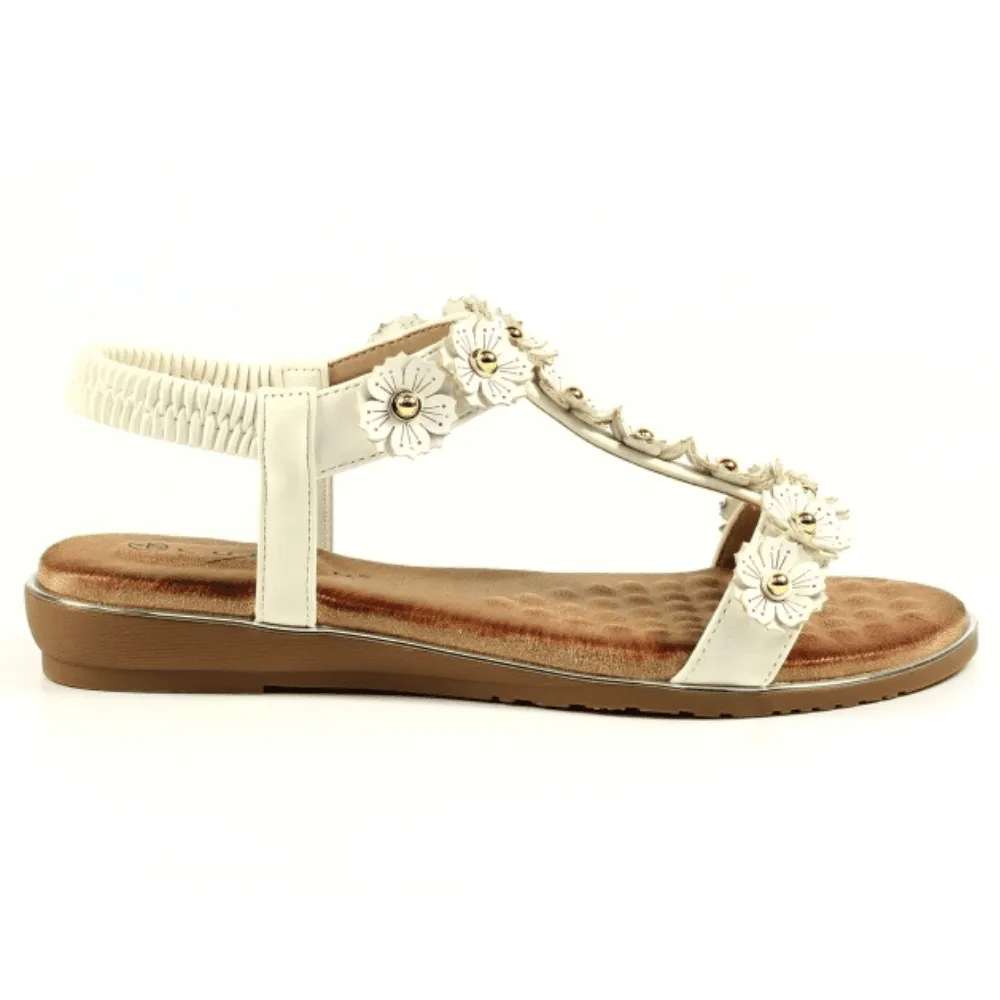 Lunar Bronwyn White Floral T-Bar Sandals