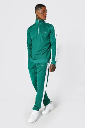 Man Signature Half Zip Panel Tricot Tracksuit | boohooMAN UK