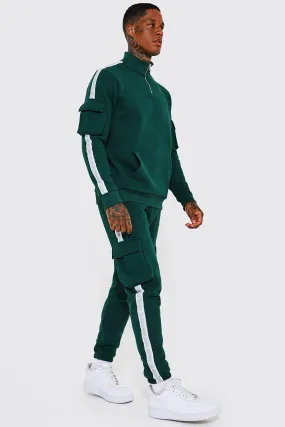 Man Zip Funnel Neck Tape Tracksuit | boohooMAN UK