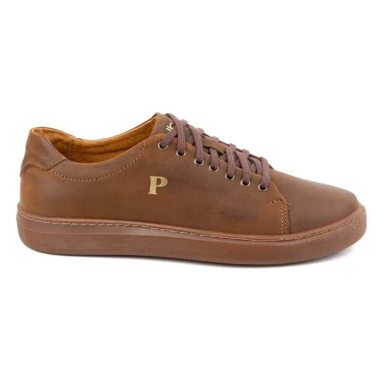 Men's leather sneakers POLBUT 2127 camel brown