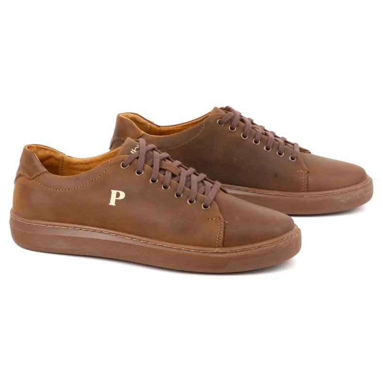 Men's leather sneakers POLBUT 2127 camel brown