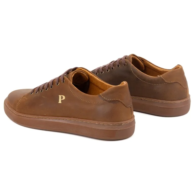 Men's leather sneakers POLBUT 2127 camel brown