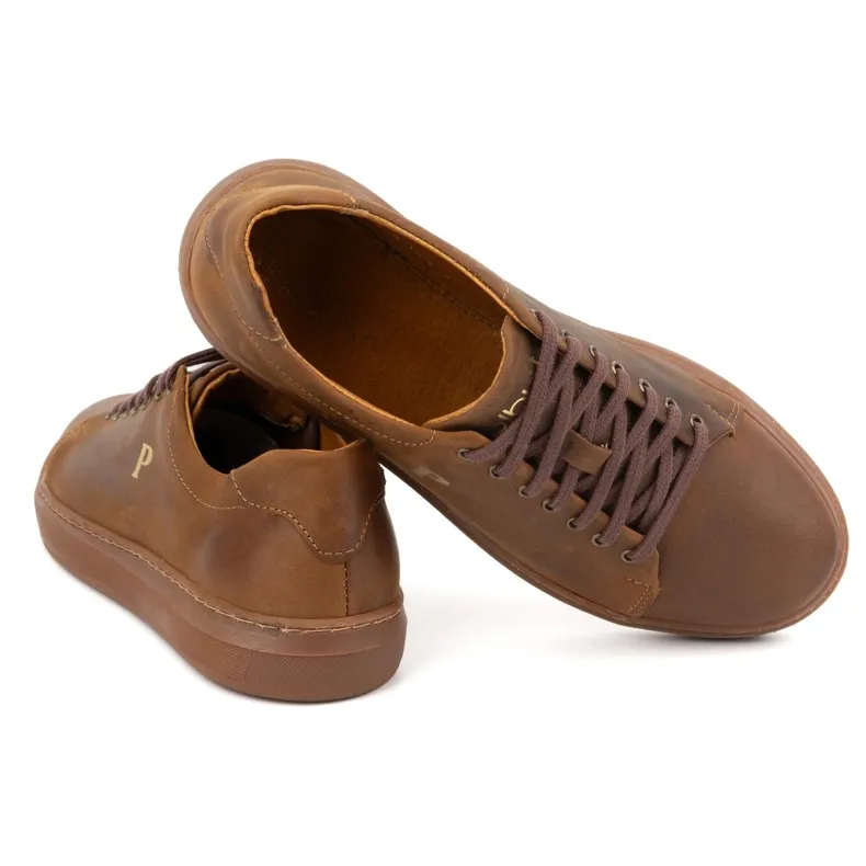 Men's leather sneakers POLBUT 2127 camel brown