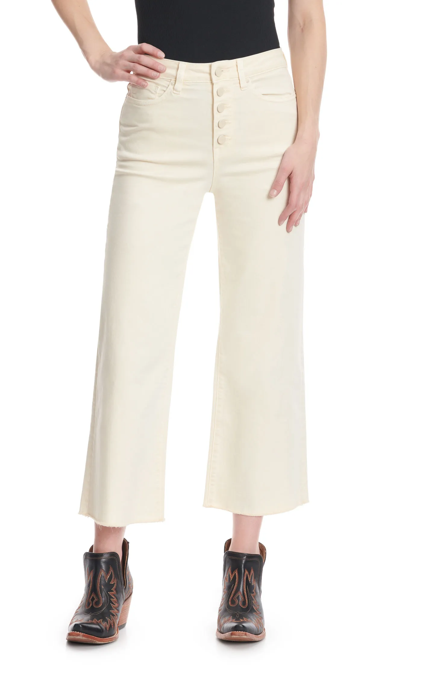 Mica Women's Chromatic Sand High Rise Button Fly Cropped Wide Leg Jeans