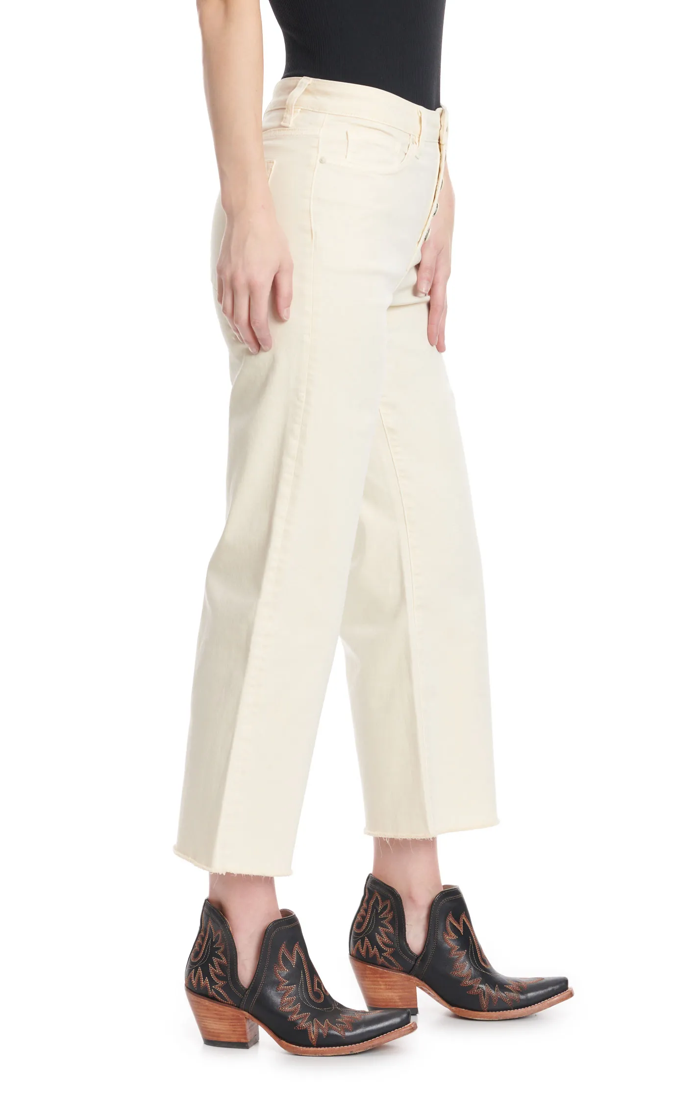 Mica Women's Chromatic Sand High Rise Button Fly Cropped Wide Leg Jeans